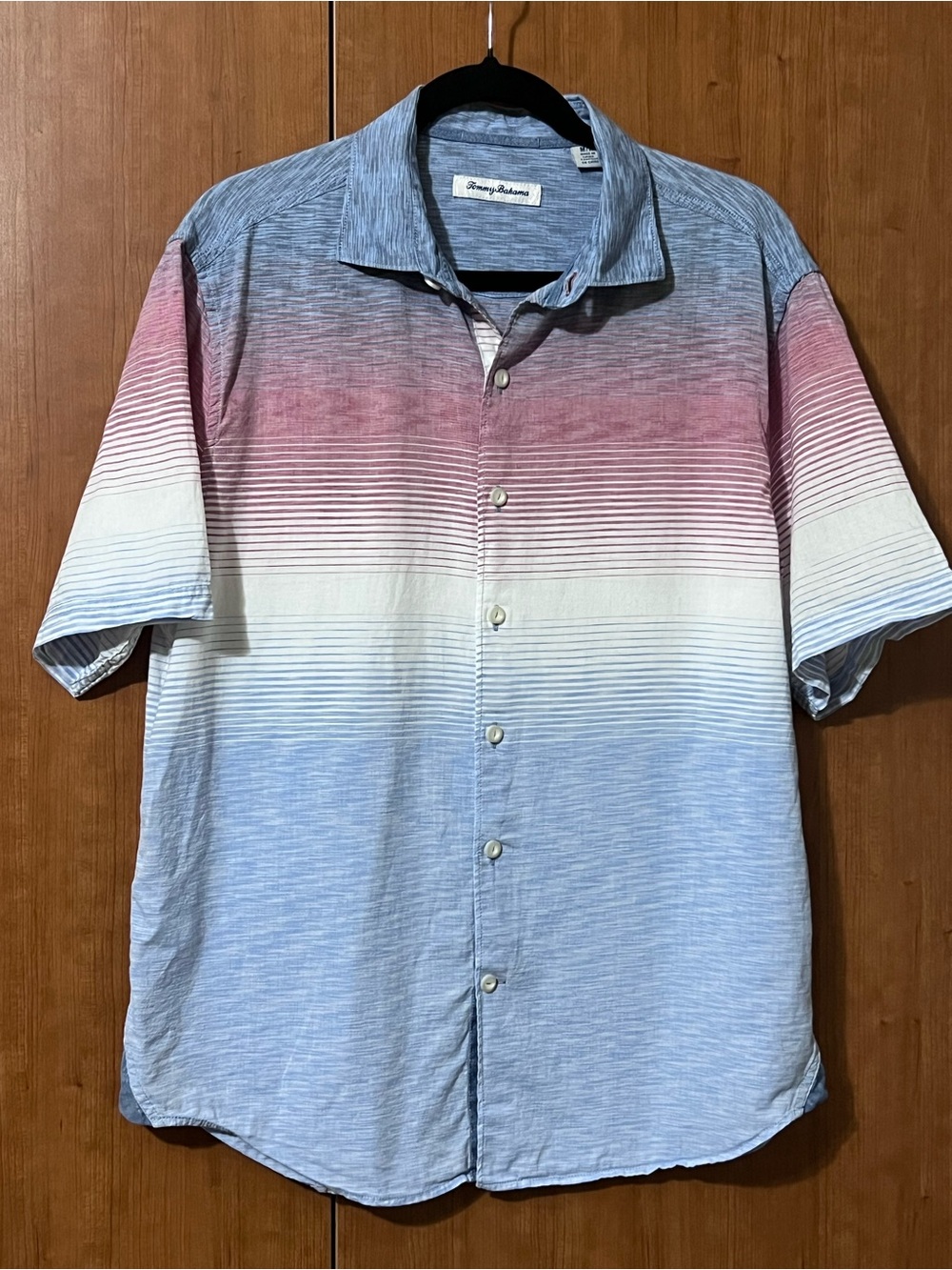 Tommy Bahama Striped Short Sleeve Camp Shirt 100% Cotton Button Americana Sz M